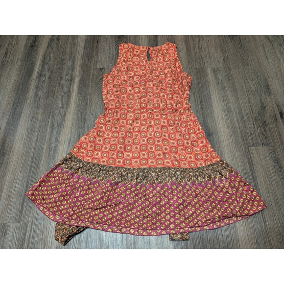 Anthropologie Anna Sui Dress Size 6 Sleeveless Orange Pink Print Boho Casual - Picture 2 of 3